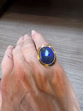 Copper Statement Ring with Blue stone Cabochon size 6 1/2